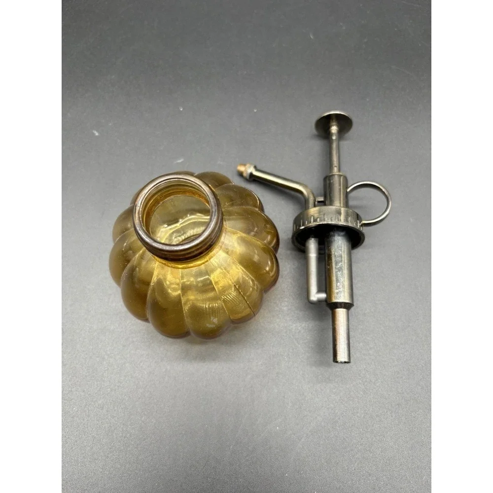 Amber Glass Pump Sprayer Atomizer Bottle Metal Top Vintage‎